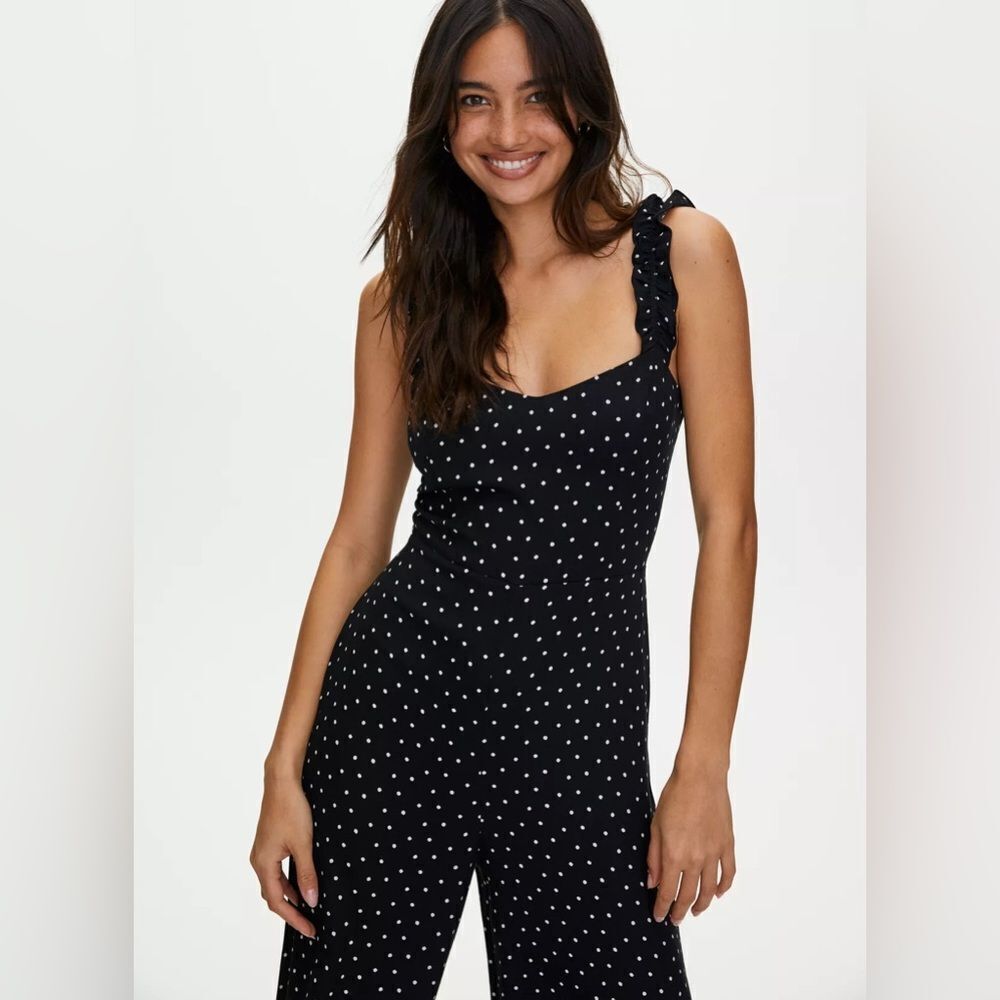 NWOT Aritzia Sunday Best Flirt Ruffle Polka Dot Jumpsuit